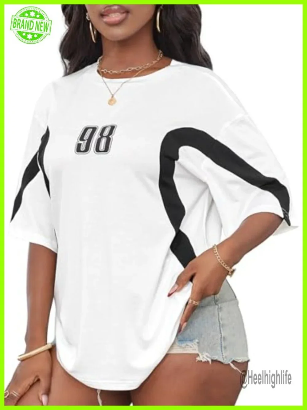 Oversized Color Block Graphic T-Shirt Half Sleeve Crew Neck Loose Fit